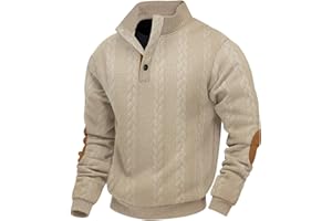 EndoraDore Felpe da Uomo Jacquard Casual a Maniche Lunghe Pullover Maglieria con Bottoni Colletto Regular Fit Sweatshirts