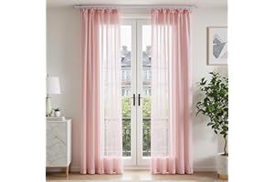 ‎TOPICK TOPICK Gardinen mit Kräuselband Gardinenschals Vorhänge Wohnzimmer Schlafzimmer, H175xB140 cm Übergardinen Curtains Living Room Gardine Landhausstil Schlaufenschal 2er Set lichtdurchlässig Rosa