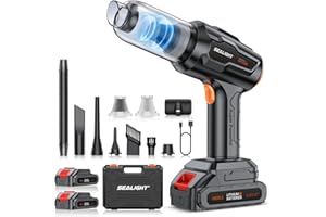 SEALIGHT Aspirateur à Main, Puissance D'aspiration, Aspirateur Voiture Puissant sans Fil, 2 Batteries Amovibles, Moteur sans Balais, Mini Aspirateur de Voiture Multi-Surfaces (Noir)
