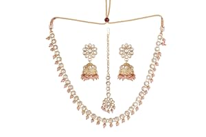 Jwellmart Gold Polish Faux Kundan Bridal Wedding Choker Necklace Earrings Tika Combo Set Bollywood Party Traditional Fashion Indian Jewelry Jewellery Set for Women