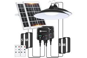 Aigostar-Lampada Solare con Sensore di Movimento,2 Pezzi,Cavo da 8 M,Batteria di Grande Capacità da 6000 mAh,Luce Solari da Esterno con Telecomando,IP65 Impermeabile per Interno/Esterno,6500K