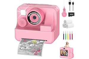 WINGBABE Sofortbildkamera Kinder Mit Selfie1080p Kinderkamera Sofortbildkamera mit 32gb Karte & 3 Rollen Druckpapier, Kinder Kamera, Kinderspielzeug Geschenke für Jungen & Mädchen Von 3-12 Jahren