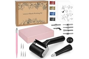 28 Stück Lino-Schneid und Druckset, Linolschnitt Set, Blockdruck Starter Kit, mit Gummiblöcke, Stempelblock, Bildhauerwerkzeugen, Pauspapieren und Gummiwalze für Stempelschnitzerei und Druckgrafik