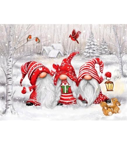 RICUVED Kit Pittura Diamanti 5D Gnomi Con Fiori - Fai Da Te Rilassante, Tela Rotonda 35x35cm, Decorazione Casa Regalo