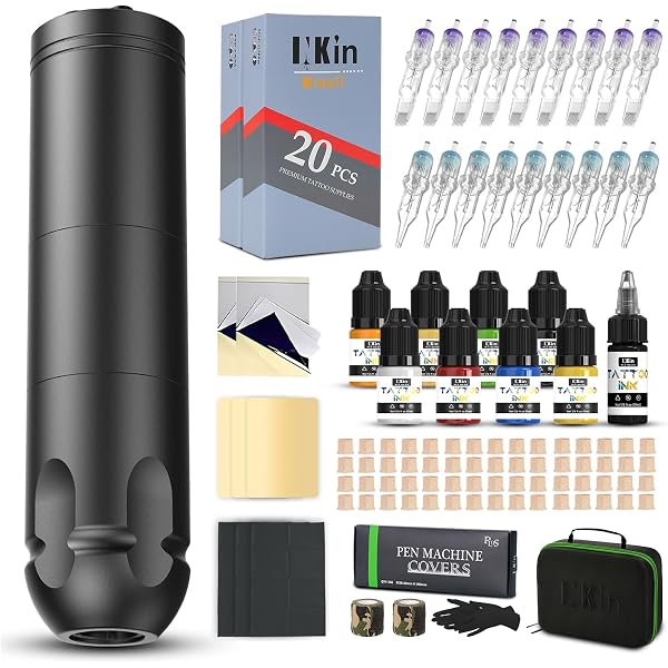 ATOMUS Kabelloser Tattoo-Stift – Goldfarben, 1600 MAh Akku, OLED-Display, Mit 10 Nadeln & Zubehör
