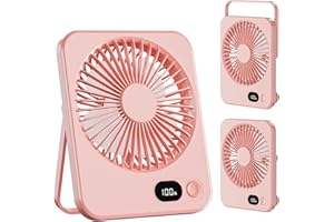 LuJasi Mini Ventilatore Portatile 3600mAh Ventilatore da Tavolo 5 Velocità Ventilatore Silenzioso 180° con LED di Visualizzazione per Casa Ufficio Camera da Letto Viaggi e all’aperto rosa