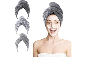 ROSSHINE Microfibre Hair Towel Wrap, 3 Pack Hair Turban Towel 65x25 cm, Soft and Anti Frizz Head Towel, Super Absorbent Quick Drying Curly Hair Towel for Women Girl Wet Long Thick Hair