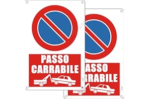 AERHIMIY Cartello Divieto di Sosta Passo Carrabile Metallo Riflettente 20x30 cm, 2 Pezzi Cartello Passo Carrabile Alluminio Protezione UV, Impermeabile, Antiruggine, Con fori