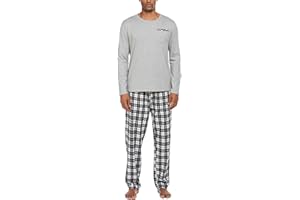 Ekouaer Herren Schlafanzug Lang Pyjama Baumwolle Langarm Shirt mit Tasche Pyjamahose Zweiteilig Set Nachtwäsche