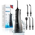 Leominor Water Dental Flosser Pick for Teeth - 5 Modes Cordless Portable Water Teeth Cleaner IPX7 Waterproof Oral Irrigator Rechargeable, Professional Flossing Cleaning Picks for Home Travel (Black)