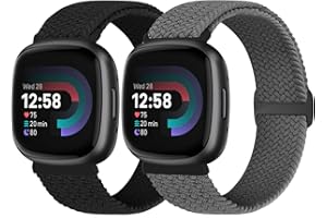 Vodtian Geflochtenes Armband Kompatibel mit Fitbit Versa 4/Versa 3/Sense 2/Sense Armband für Damen Herren, Elastisch Verstellbar Nylon Solo Loop Uhrenarmband für Fitbit Versa 4/Versa 3/Sense 2/Sense
