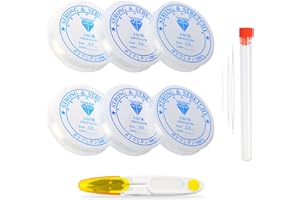 KEWUZY 6 Rouleaux Fil Extensible Élastique Transparent pour Bracelet Nylon pour Bracelet avec Ciseaux Fil d'acier Aiguille Crochet à Perle (0.4 0.5 0.6 0.7 0.8 1.0 mm)
