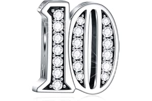 CRISNATA 5,10 to 50 52 55 56 60 65 70 75 80 Birthday Charms fit European Anniversary Bracelets, 925 Sterling Silver Number Charms with Clear CZ Stones, Gifts for Family/Lover/Friends