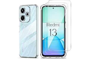 XunyLyee Funda para Xiaomi Redmi 13 4G / Poco M6 4G 6.79" con 2X Cristal Templado, Suave TPU Silicona Bumper Carcasa, con 2 Protector de Pantalla, Antichoque Anti-Arañazos Caso- Transparente
