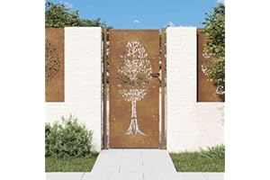 Emmtore Gartentor Gartentür mit Baum-Design, Abschließbar Hoftor Eingangstor für Garten Terrasse, Tor Zauntor Gartenpforte 105x205 cm Cortenstahl Baum-Design