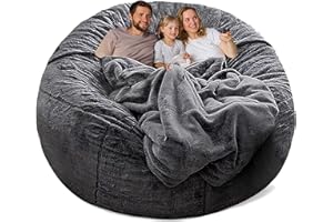 YudouTech Bean Bag Chair Cover Without Filler,Big Round Soft Fluffy PV Velvet Washable Bean Bag Lazy Sofa Bed Cover for Adults,Living Room Bedroom Furniture Outside,6ft dark grey