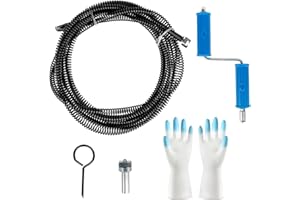 NZZVNZ Sonda desatascadora de tubos de 10 mm x 5 m de espiral, 1 adaptador manual y 1 adaptador eléctrico, espiral para la limpieza de tubos, sonda para desatascar fregaderos y desagües, desagüe en