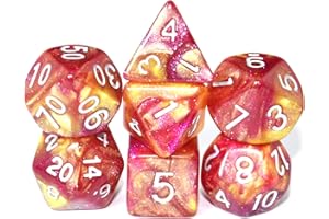 SmartDealsPro - Set di dadi poliedrici glitterati con tasche per DND RPG MTG Dungeon and Dragons Table Roll Games D4 D8 D10 D12 D20 (Rosso-Oro)