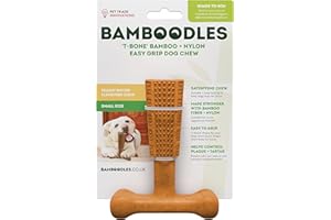 Bamboodles T-Bone Dog Chew Toy – Small | Peanut Butter Flavour | Long Lasting Natural Dog Chew for Small Dogs and Puppies | Durable, Safe and Satisfying Chew Stick