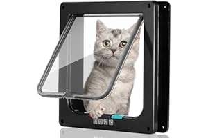TODARRUN Large Cat Door 23.5 * 25 * 5.5cm,4 Way Locking Black Cat Flap Door,Silent Dog Door Pet Flap Easy to Install,Suitable for Cats,Small Dogs - (L)