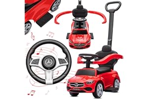 sun baby Rutschauto ab 1 Jahr Mercedes C-Class, Kinderfahrzeug für Jungen und Mädchen mit hohe Rückenlehne, Audio-Lenkrad, ausziehbare Fußstützen, Staufach (Rot)