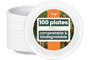 HAAGO 100 Piatti di Canna da Zucchero Ecologici, Biodegradabili e Compostabili a Casa - Usa e Getta, Ideali per Cibi Caldi e Freddi - 18 cm