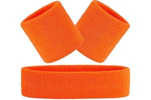 Hatstar 3-teiliges Schweißband Set | 1x Stirnband + 2X Schweißbänder für Handgelenke | Stirnband Damen & Herren | Accessoire für Karneval & Fasching Aerobic Kostüm