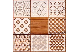 ZSUIQIN 8 Pezzi Stencil Riutilizzabili, Stencil Geometrici Decorativi per Pareti, Stencils per pittura in plastica, per Muro Legno Design Scrapbooking DIY (30 * 30 cm)