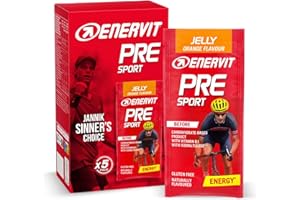 Enervit Pre Sport Naranja, Gelatina Energética, Para Utilizar Antes de la Actividad Física, Fórmula Innovadora con 25g de Carbohidratos, Vitamina B1, Sabor Naranja, Sin Gluten, Vegano, 5 Pack de 45g