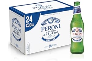 Peroni Nastro Azzurro, Cassa con 24 Bottiglie di Birra da 33 cl, Birra Premium Lager a Bassa Fermentazione, Gusto Secco e Rinfrescante, Gradazione Alcolica 5% Vol