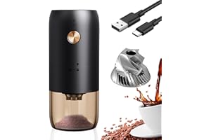 JOQINEER Macinacaffè elettrico portatile Macinacaffè automatico con macina in acciaio inossidabile Ruvidità regolabile 1800mAh Tipo C Ricaricabile per viaggi in campeggio All'aperto Interno
