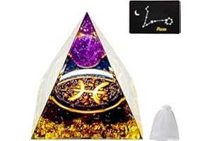 VBNZBK Piramide di Ametista, Cristalloterapia Pietre, 12 Segni Zodiacali, Piramide di Cristallo, con 1 Biglietto e 1 Sacchetto Regalo in Rete, Spirituali Decorazione Regalo per Donne Uomini(Pesci)
