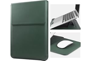 HoYiXi 14 Inch Laptop Sleeve Case Leather Bag with Stand Compatible with MacBook Pro 14 2021/ASUS Vivobook 14/HP Pavilion X360/Lenovo IdeaPad 14/Dell Lenovo HP ASUS Acer HUAWEI Matebook 14'' PC, Green