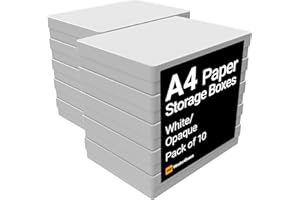 WestonBoxes A4 Opaque and Impact Resistant Craft Storage Boxes with Lids for Art Supplies, Paper and Card - 3.6 litre volume ( Opaque White / Pack of 10 )
