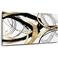 Kureful Gold Wall Decor - Black Canvas Wall Art for Living Room- Large Line Artwork - 20" x 40" Oil Painting Abstract Pictures for Bedroom Kitchen Home Office