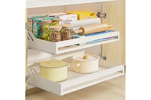 Mointal Organizador de Armario Extensible, Cajón Deslizante de Cocina Telescópica, Estante Extensible Debajo del Fregadero, Sin Tornillo/Taladros, Ancho Ajustable, Blanco