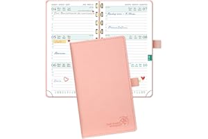 POPRUN Agenda De poche 2025 2026 Semainier 16,5 x 9 cm D'Août 2025 à Déc 2026 - Petit Planner Scolaire 17 Mois avec Couverture Souple Spirale, Fente Pour Carte, Papier 80g/m², Rose