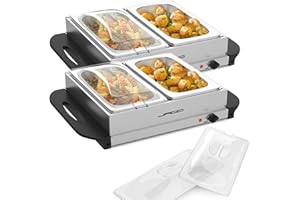 Jago® Chauffe-Plats Électrique - en Acier Inoxydable, Maintien de la Température, Couvercles Transparents - Chauffe-Buffet, Chafing Dish (4 Récipients / 4 x 2.5L (10L))