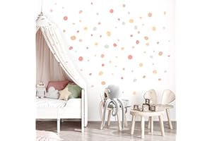 Little Deco DL925-3 Wall Stickers for Baby Room, Pack of 92 Polka Dots, Wall Tattoo Dots Set in Pink Yellow Mint for Children’s Room, Self-Adhesive Wall Decoration