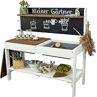 Meppi Matschküche Kleiner Gärtner, Weiss - braun - Outdoorküche aus Holz / Pflanztisch für Kinder / Basteltisch für…