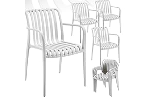 TecTake® Sillas Terraza Exterior Apilables, Plástico Resistente, Antideslizante, Fácil de Montar, Muebles Resistentes, Sillas Jardin Exterior - Set de 4 con Reposabrazos Crema