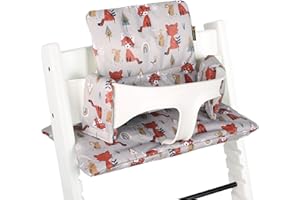 Cuscino UKJE compatibile con Stokke Tripp Trapp - Morbido cuscino per sedile per neonati, bambini e bambini piccoli, Accessori per seggiolone, Inserto in tessuto di cotone (Volpi grigie)