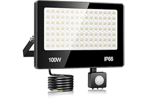 LAMLAMCK Foco LED con Sensor De Movimiento 100W - 10000LM 6500K Blanco Focos LED Exterior Con Sensor De Movimiento, IP66 Impermeable Proyector Exterior para Patio, Jardín, Pasarela, Garaje
