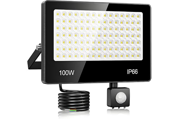 LAMLAMCK Projecteur LED Exterieur Detecteur De Mouvement 100W - 10000LM 6500K Blanc Froid Spot LED Extérieur Detecteur De Mouvement, IP66 Étanche Eclairage Exterieur pour Cours, Jardins, Garages