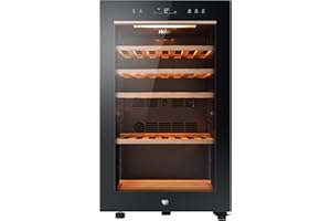 Haier Wine Bank 50 Series 5 Freestanding Wine Cooler, 49 Bottles, Single Zone Temperature, Anti-UV Glass Door, Low Vibration Design, LED Light, hOn App, F Class, Black, 49.7x58.5x82 cm - HWS49GA