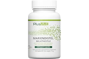 Plusvive Mariendistel Komplex 120 Kapseln, hochdosiert mit 250 Mariendistelextrakt, ergänzt durch Artischockenextrakt und Löwenzahn, laborgeprüft und vegan