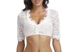 LCpddajlspig Dirndl Blouse Women's Lace Short Dirndl Blouse V Neck Costume Blouses for Buttons Costume Blouse Large Sizes Elegant Short Sleeve Costume Top for Oktoberfest S-5XL