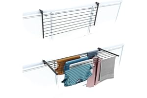 ‎FOXYDRY foxydry suszarka balkonowa, składana suszarka na bieliznę, wytrzymała zewnętrzna stal nierdzewna i aluminium Duo, na taras, balkon i balustrady. Długość 118 cm (antracyt, 118 cm).