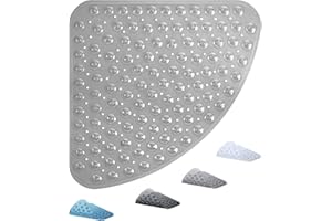 ADOV Alfombrilla de Ducha de Esquina, 54x54 cm Alfombrilla de Baño Antideslizante Curva, Alfombrilla de Goma Cuadrante para Suelo de Baño, Alfombrillas de Ducha Sector Lavables con Ventosas – Gris