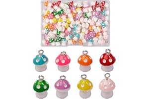 BEEFLYING 80 Pcs Mushroom Pendant Charms Colorful Mushroom for DIY Bracelet Necklace Jewelry Keychain Crafts Making